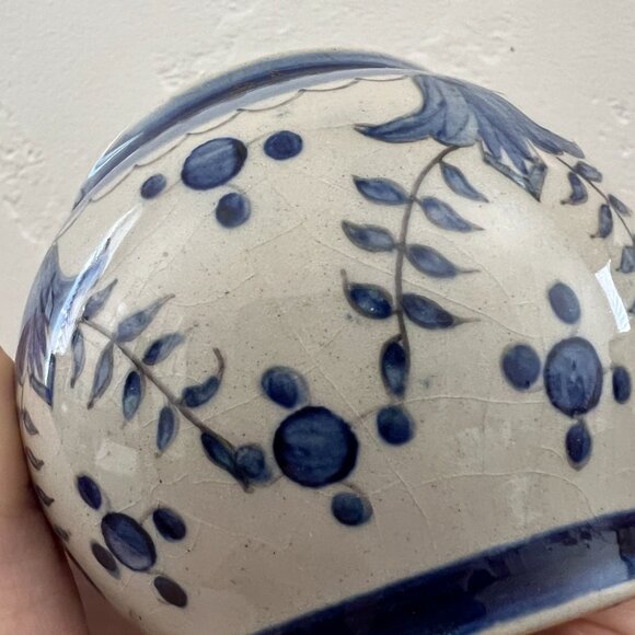 Antique Carvalhinho Porto Portugal Ceramic Blue White Bowl Vase hand painted pot - Picture 8 of 14